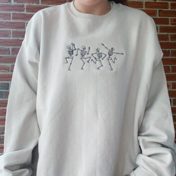 Vintage Embroidered Sweatshirt Happy Halloween Dancing Skeletons