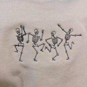 Vintage Embroidered Sweatshirt Happy Halloween Dancing Skeletons Sweatshirt