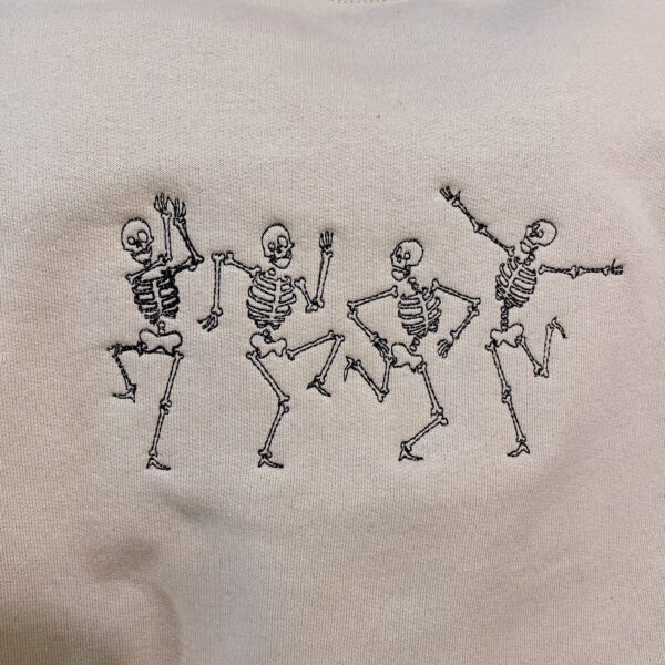 Vintage Embroidered Sweatshirt Happy Halloween Dancing Skeletons