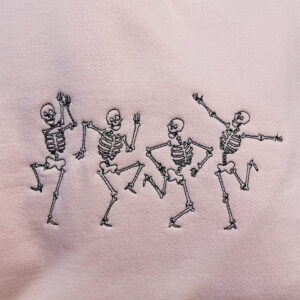 Vintage Embroidered Sweatshirt Happy Halloween Dancing Skeletons Sweatshirt