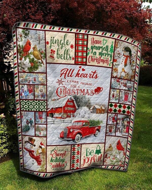 Red Truck Tree Christmas Blanket All Hearts Come Home For