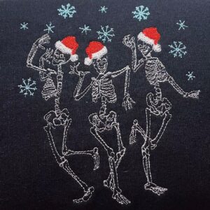 Vintage Embroidered Sweatshirt Merry Christmas Dancing Skeletons