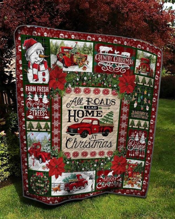 Snowman Blanket Truck Tree Xmas All Roads Lead Home At Christmas