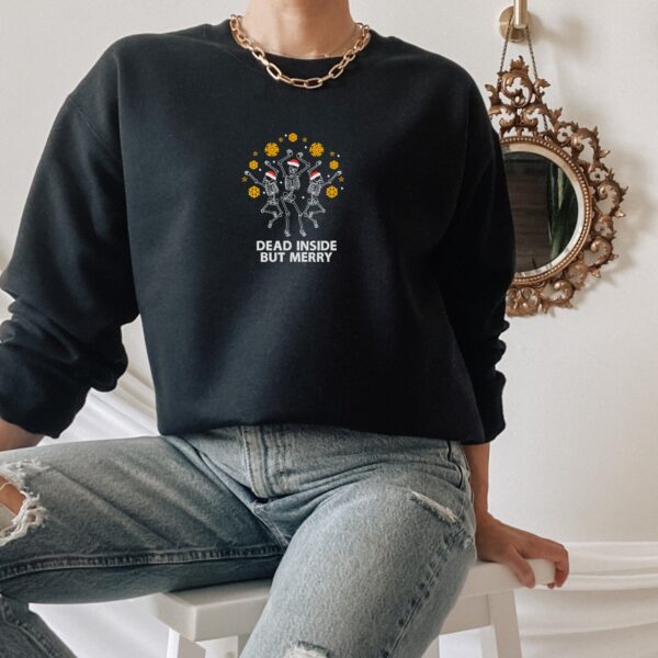 Vintage Embroidered Sweatshirt Dead Inside But Merry Dancing Skeleton