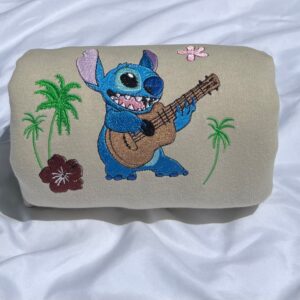 Vintage Embroidered Sweatshirt Inspired Stitch Hawaiian Guitar And Flower