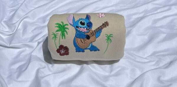 Vintage Embroidered Sweatshirt Inspired Stitch Hawaiian Guitar And Flower