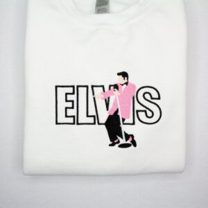 Vintage Embroidered Sweatshirt Elvis Presley in Pink Suit