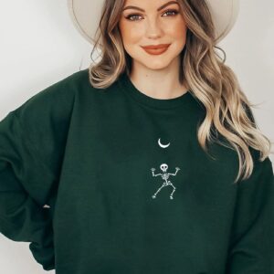 Vintage Embroidered Sweatshirt Under The Haft Moon Dancing Skeleton