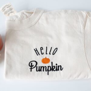 Vintage Embroidered Sweatshirt Inspired Hello Pumpkin Halloween