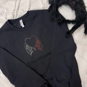 Vintage Embroidered Sweatshirt Inspired Halloween Skeleton Hand With Heart