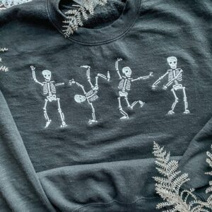 Vintage Embroidered Sweatshirt Hip Hop Dancing Skeletons Sweatshirt