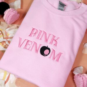 Vintage Embroidered Sweatshirt Pink Venom Blackpink Kpop Gift for Fan