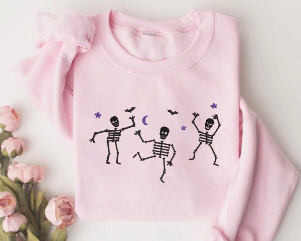 Vintage Embroidered Sweatshirt Dancing Skeletons