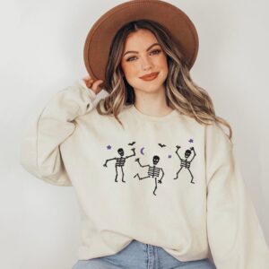 Vintage Embroidered Sweatshirt Dancing Skeletons