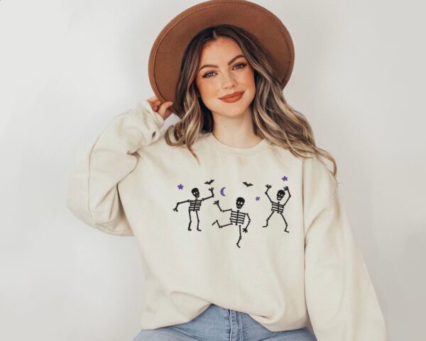 Vintage Embroidered Sweatshirt Dancing Skeletons