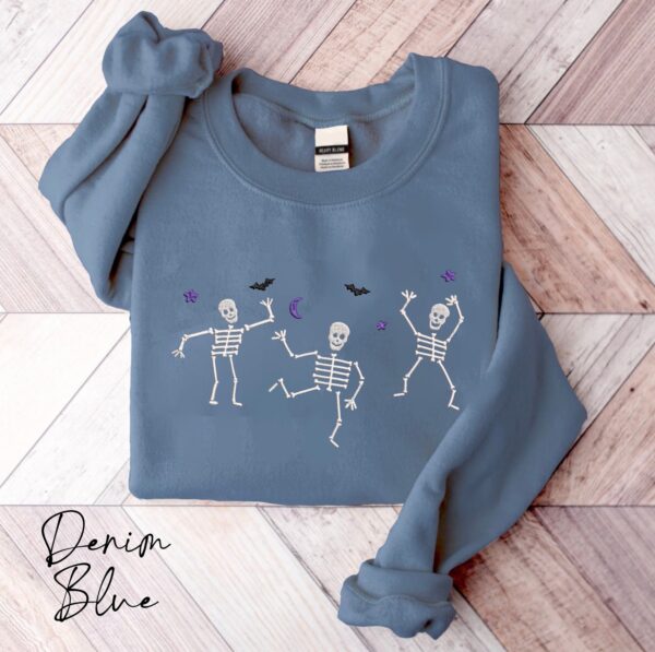 Vintage Embroidered Sweatshirt Dancing Skeletons