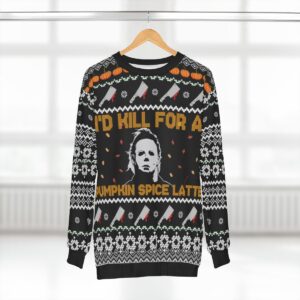 Horror Ugly Sweater Mike Myers Pumpkin Spice Latte Funny Halloween Christmas Sweatshirt