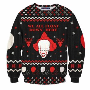 Horror Ugly Sweater Pennywise We All Float Down Here Gift Halloween Christmas