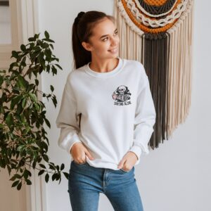 Vintage Embroidered Sweatshirt Inspired Skeleton Staying Alives Coffee