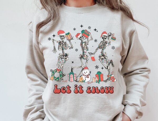 Dancing Skeleton Sweatshirt Hoodie Tee Santa Happy Holiday Xmas