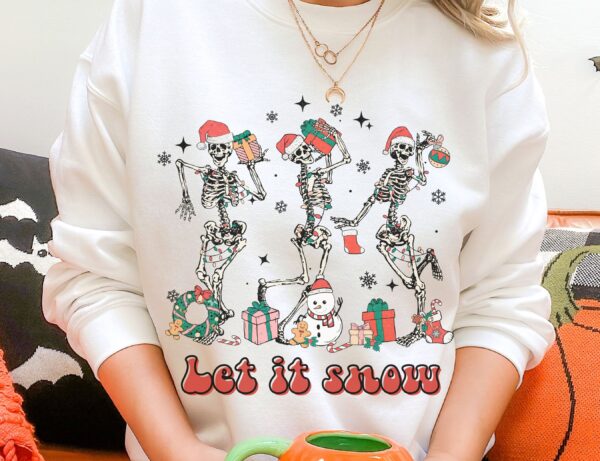 Dancing Skeleton Sweatshirt Hoodie Tee Santa Happy Holiday Xmas