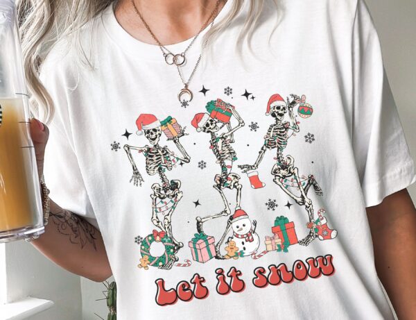 Dancing Skeleton Sweatshirt Hoodie Tee Santa Happy Holiday Xmas