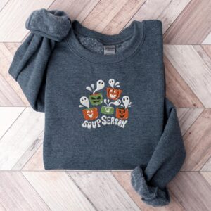 Vintage Embroidered Sweatshirt Inspired Soup Season For Halloween