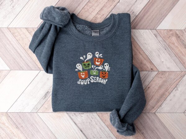 Vintage Embroidered Sweatshirt Inspired Soup Season For Halloween