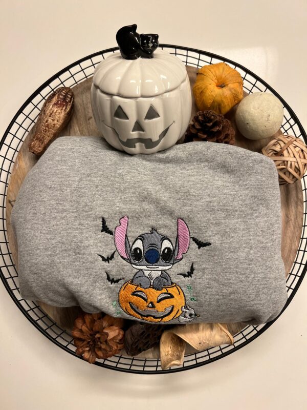 Vintage Embroidered Sweatshirt Inspired Disney Stitch & Halloween Pumpkin Face