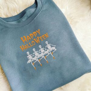 Vintage Embroidered Sweatshirt Happy Halloween Skeleton Ballet Together Dancing Skeletons