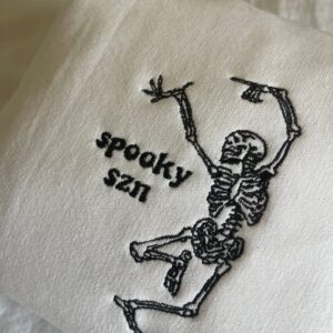 Vintage Embroidered Sweatshirt Inspired Spooky Season Dancing Skeleton