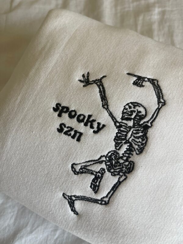 Vintage Embroidered Sweatshirt Inspired Spooky Season Dancing Skeleton