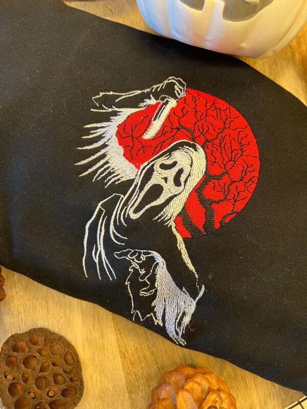 Vintage Embroidered Sweatshirt Inspired Ghostface Scream Halloween