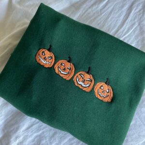 Vintage Embroidered Sweatshirt Inspired Pumpkin Faces Halloween