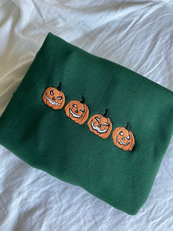 Vintage Embroidered Sweatshirt Inspired Pumpkin Faces Halloween