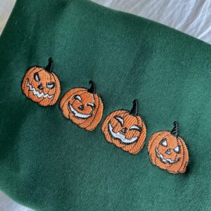 Vintage Embroidered Sweatshirt Inspired Pumpkin Faces Halloween