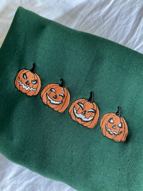 Vintage Embroidered Sweatshirt Inspired Pumpkin Faces Halloween