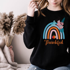 Minimalist Fall Sweatshirt Thankful Rainbow Pumpkin Gift For Thanksgiving