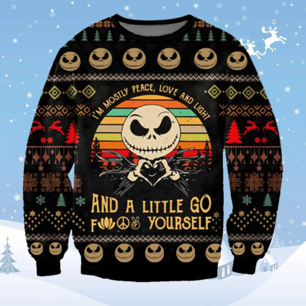 Mostly Peace Love Light A Little Go F Yourself Ugly Christmas Sweater