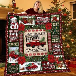 Snowman Blanket Truck Tree Xmas All Roads Lead Home At Christmas