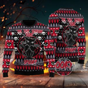 Tis The Season To Be Spooky Funny Black Cat Ugly Sweater