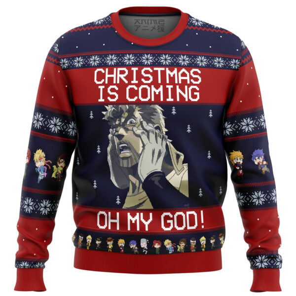 Ugly Anime Christmas Sweater Joseph Joestar Is Coming Oh My God