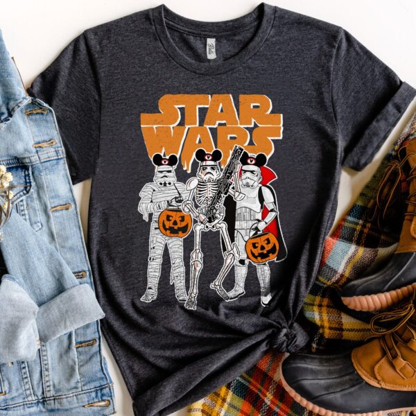 Vintage Disney Halloween Shirt Star Wars Stormtrooper Skeleton Mickey Tee