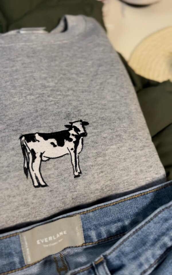 Vintage Embroidered Sweatshirt Cow Farmer Style Gift