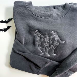 Vintage Embroidered Sweatshirt Dancing Skeleton