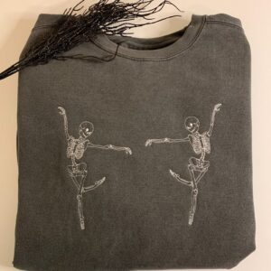 Vintage Embroidered Sweatshirt Dancing Skeletons Happy Halloween