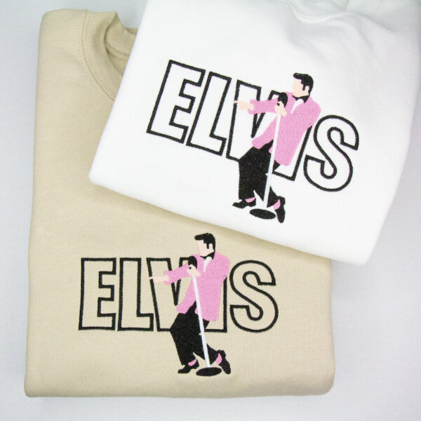 Vintage Embroidered Sweatshirt Elvis Presley In Pink Suit