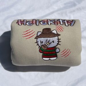 Vintage Embroidered Sweatshirt Freddy Krueger Kitty Halloween