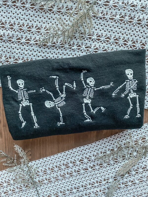 Vintage Embroidered Sweatshirt Hip Hop Dancing Skeletons