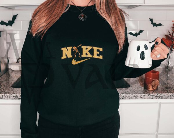 Vintage Embroidered Sweatshirt Hoodie Tee Inspired Halloween Skeleton Swoosh